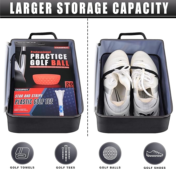 CHAMPKEY Premium Soft Padded Golf Shoe Bag | 300D Polyester Oxford Fabric with 210D Liner Sport Shoe Bag
