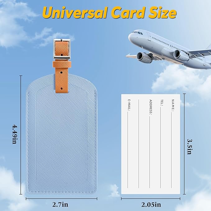 3 Pack Luggage Tags for Suitcases, TSA Approved Bag Tags, Baggage Tags with Privacy Protection, Travel Essentials Luggage Accessories, Light Blue & Brown
