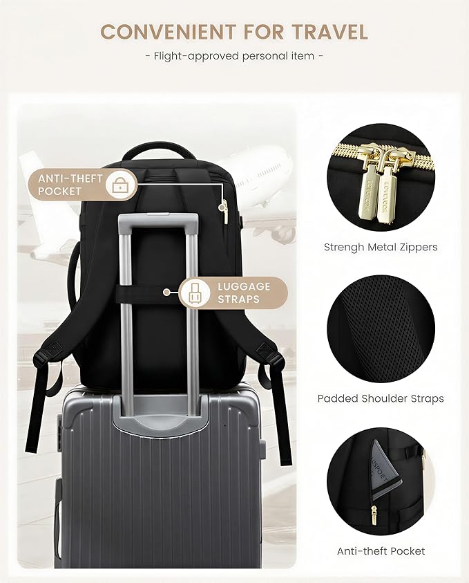 LOVEVOOK 40L Travel Backpack Carry on Flight Approved, Personal Item Bag with 3 Packing Cubes, Travel Backpack for Women Fits 17" Laptop, Water-resistant Carry On Bag for Airplanes