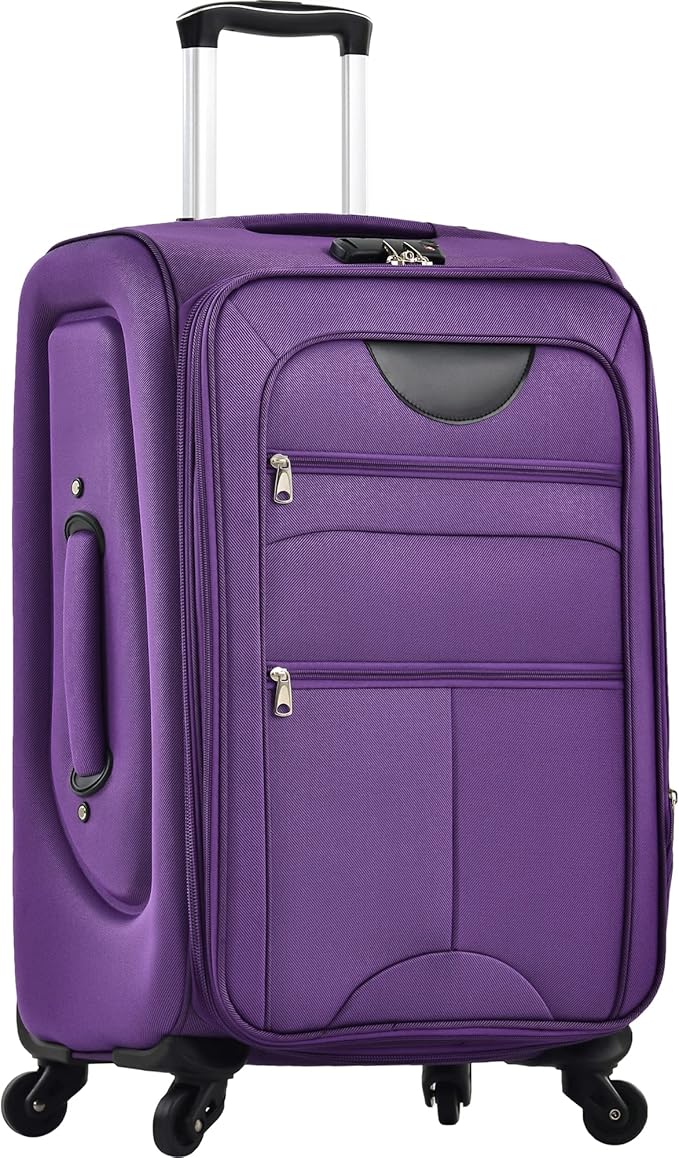 Softside 3 Piece Luggage Sets, Expandable Lightweight Suitcase Sets Double Softshell Spinner Wheels Travel Luggage Set for Women and Men (Purple, 3-Piece Set)