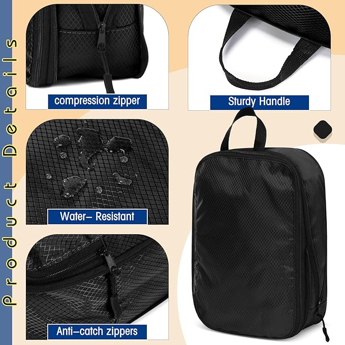 5 Pack Compression Packing Cubes for Travel Space Saving Cubes Luggage Organizer for Suitcase(Black,S)