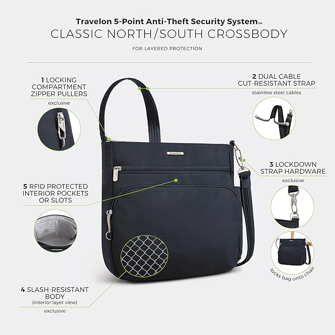Travelon Anti-Theft Classic North/South Crossbody Bag