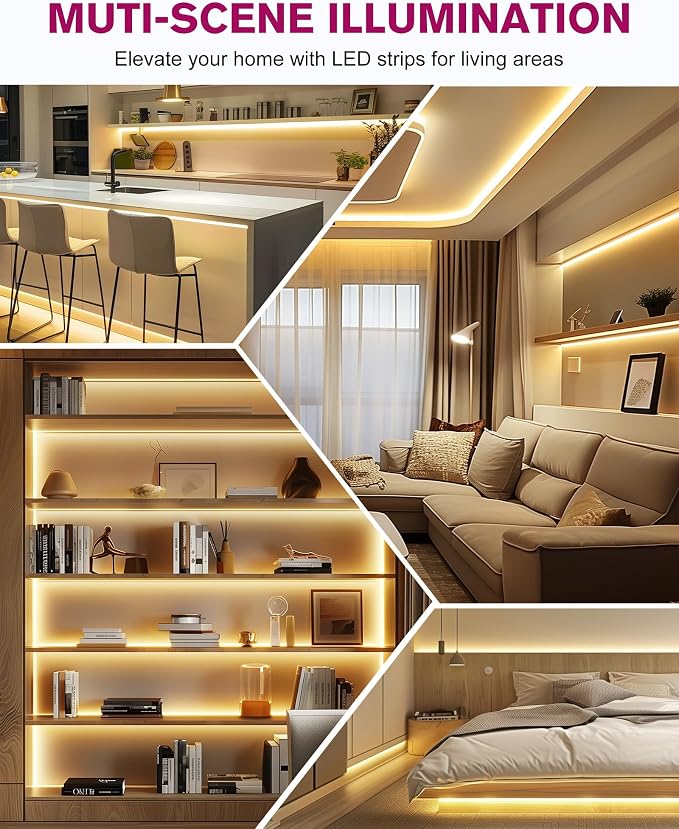EMITEVER Warm White LED Strip Light Kit 3000K,16.4ft 600LEDs,24V Dimmable | CRI 95+,240+LM/ft.ETL 48W power supply & remote included, UL listed Strip for living room,kitchen,under cabinet & shelving