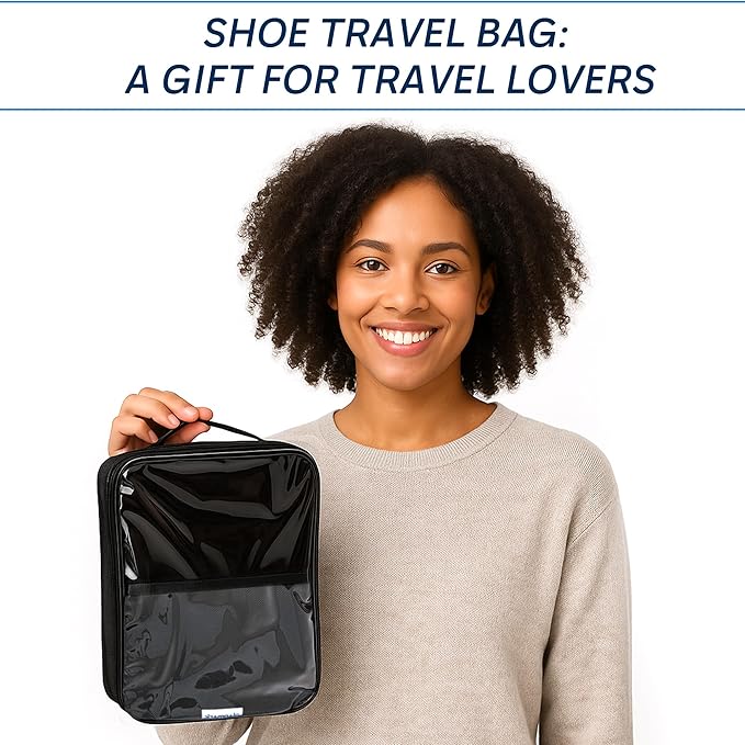 Travel Shoe Bag with Mesh Pocket – Shoe Packing Bags for Travel Women, Moms & Nurses – Water-Resistant Shoe Organizer with Clear Lid for Luggage or Gym