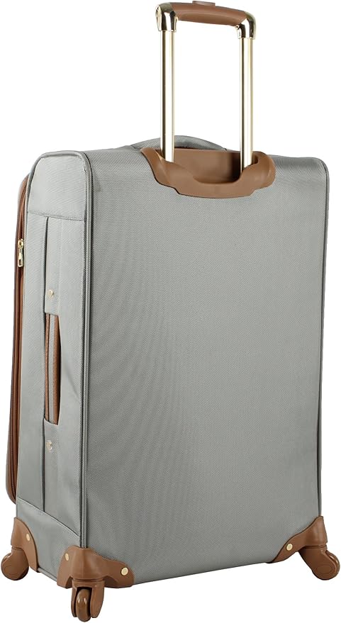 Steve Madden Designer Luggage Collection - Lightweight 24 Inch Expandable Softside Suitcase - Mid-size Rolling 4-Spinner Wheels Checked Bag (Harlo Gray)