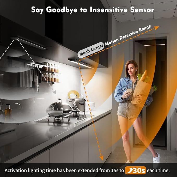 12" Under Cabinet Lights Wireless Rechargeable, Motion Sensor, 5Pack, Black | Touch & Remote Control丨160 bright LEDs丨4000mAh Battery丨Dimmable 3 color temps丨Magnetic install for kitchen counter, closet