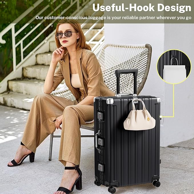 Krute No Zipper Luggage Set 2 Pieces Aluminum Frame Suitcase Sets Polycarbonate Hard Shell Luggage TSA Lock Checked Suitcase with Spinner Wheels