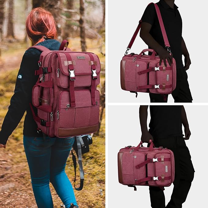 WITZMAN Canvas Travel Backpack for Women Large Laptop Backpack Fit 16 inch Carry-on Airline Approved Convertible Shoulder Rucksack(A6617-3 Red)