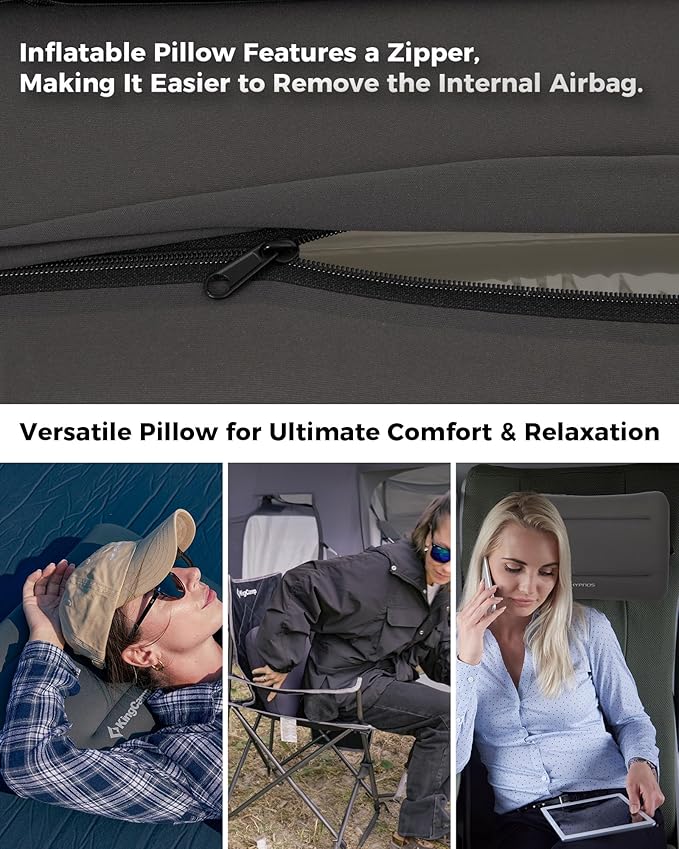 KingCamp Inflatable Pillow for Camping, Large(19.7" x 11.8") Camping Pillow, Ultra-Soft Camp Pillow with Washable Foam Cover for Home-Like Comfort, Hiking, Car, Beach, Travel