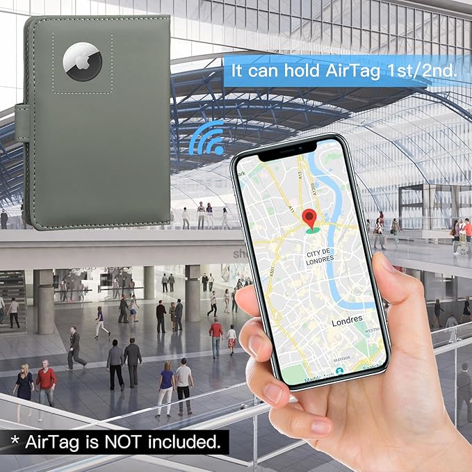 GOAUS Passport Holder for Travel with AirTag Slot Cards Cash Pocket, Faux Leather Travle Wallet Gifts for Women Men RFID Blocking Book Case Green, AirTag Not Included