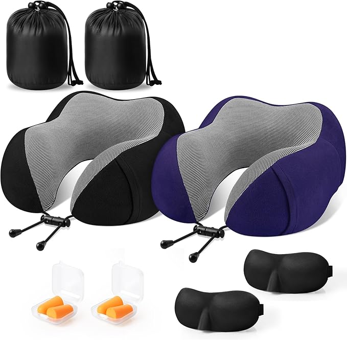 CloudBliss Travel Pillow Premium Memory Foam, Comfortable & Supportive Neck Pillow, Neck Pillows for Sleeping Travel, Airplane Pillow for Sleeping Airplane, Car, Office and Home（Black & Navy）
