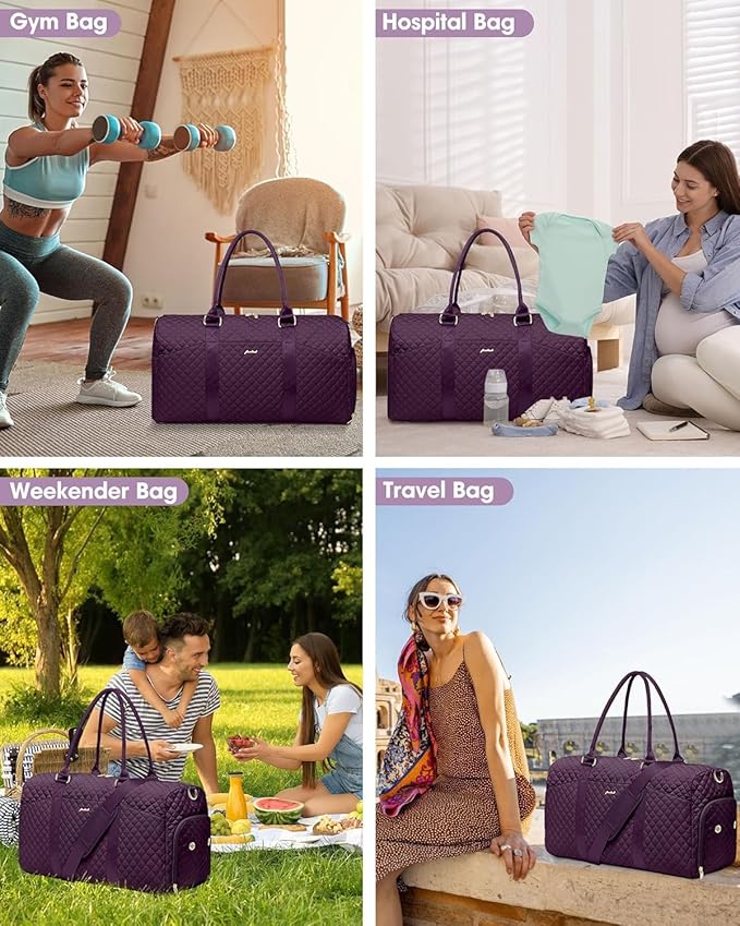 Women Weekender Travel Duffle Bag: Travel Duffel Overnight Bags with Shoe Compartment Large Carry on Tote with Toiletry Bag Weekend Traveling Yoga Gym Hospital Bag for Women with Wet Pocket Purple