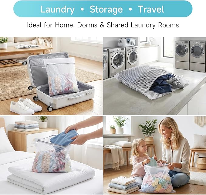 GOGOODA Mesh Laudnry Bags Large Wash Bags for Delicates (Honeycomb White, 4 Large)