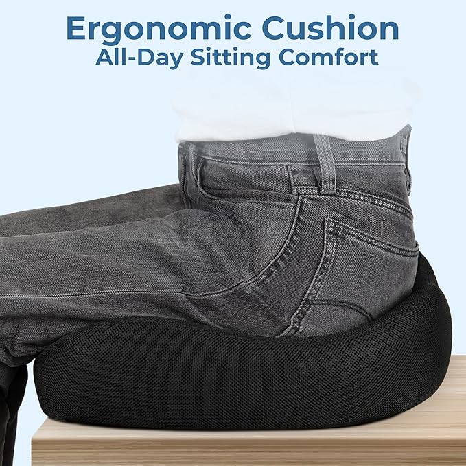 5 STARS UNITED Seat Cushion - Memory Foam Chair Cushion for Tailbone Pain Relief - Ergonomic Support for Coccyx, Sciatica & Butt - Office, Desk & Gaming Chair, Car Seat, Wheelchair, Black
