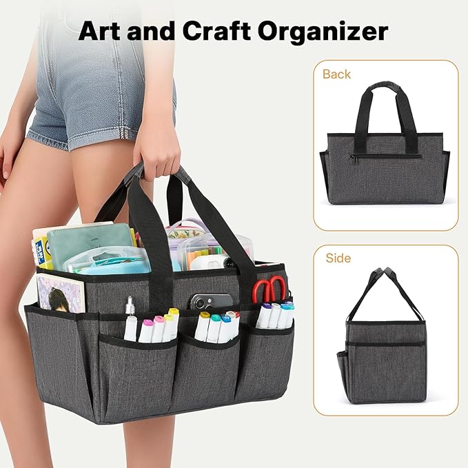 Craft Tote Bag, Art Organizer,Cleaning Supply Caddy, Carrying Bag with Handle for Multi-Purpose, Organizer Caddy for Pets (Gray)
