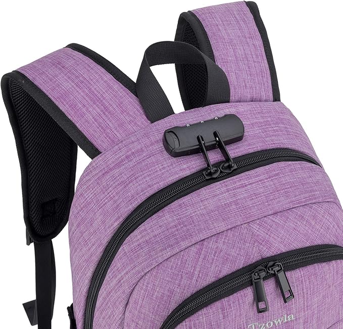 Tzowla Travel Laptop Backpack Water Resistant Anti-Theft Bag with Giant Tumbler Holder Pocket and Lock 17.3 Inch Computer Business Backpacks for Women Men Work College Gift,Casual Daypack(Purple)