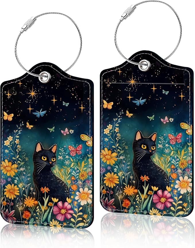 2 Pack Luggage Tag for Suitcase, Cute Unique Leather Suitcase Tags Identifiers with Privacy Name Address Labels & Durable Steel Loop for Women Men Travel