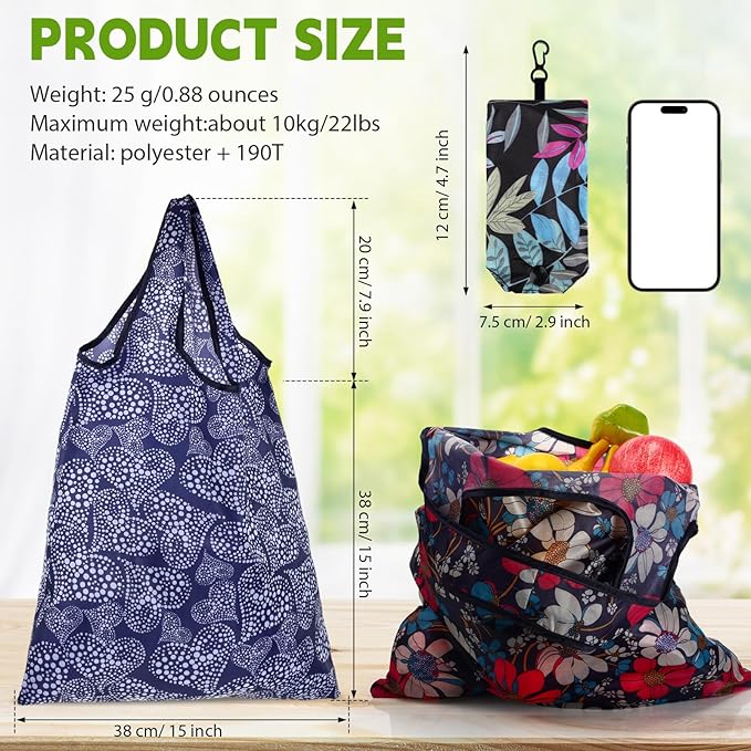 Paterr 24 Pcs Foldable Reusable Shopping Bag Recycle Travel Grocery Bag Fold to Pocket Tote Bulk for Daily Supplies Load