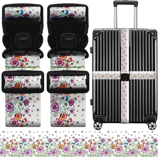 Luggage Straps for Suitcases, Travel Adjustable Belt with Quick Release Buckle, Heavy Duty Nylon Bag Packing Strap, Unique Bright Identifiers Business Travel Accessories (2 Pack) - Colorful Daisy