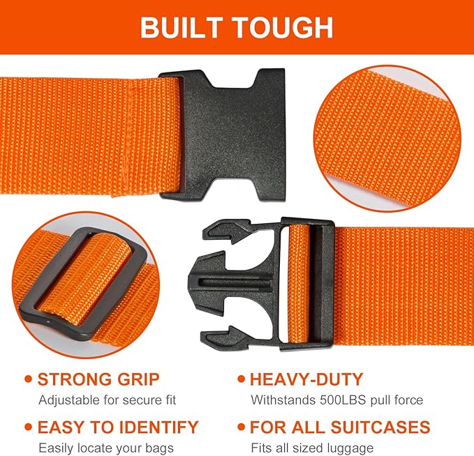 Luggage Straps,Suitcase Straps for Luggage and Add a Bag Luggage Straps for Suitcase,Travel Accessories for Connecting Suitcases or Smaller Packages Together (Orange 2 pcs)