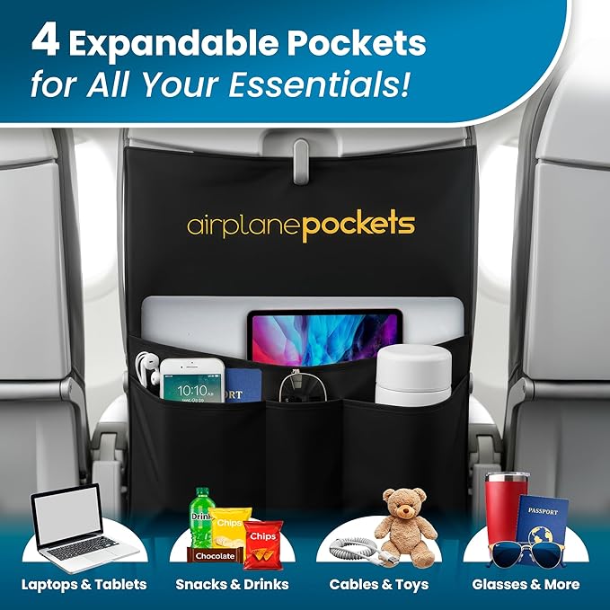 Airplane Pockets - Airplane Accessories - Plane Travel Essentials - Travel Organizer - Seat Storage Organizer - Air Travel Essentials - Seatback Organizer - International Travel Accessories Must Haves