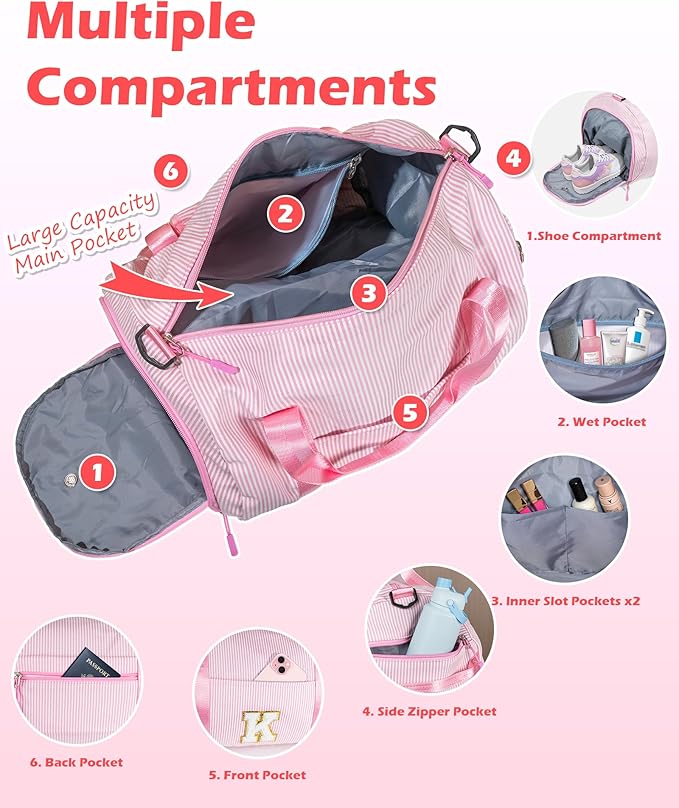 Gift for Grandkids, Girls Travel Duffle Bag, Kids Initial Overnight Bags with Shoe Compartment, Personalized Weekender Bag with Makeup Pouch, 10 Year Old Girl Birthday Gifts (Letter R)
