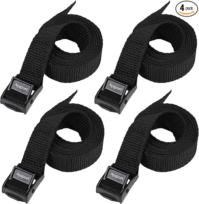 Ayaport Lashing Straps with Buckles Adjustable Cam Buckle Tie Down Cinch Strap for Packing Black 4 Pack