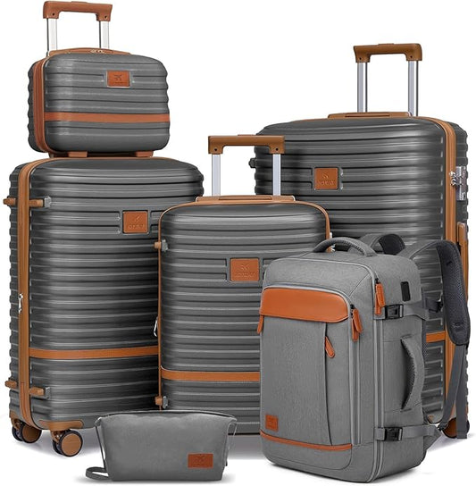 Joyway Expandable Luggage Sets 5 Piece, Lightweight Hard Shell Travel Suitcase Set with Spinner Wheels and TSA Lock, Grey