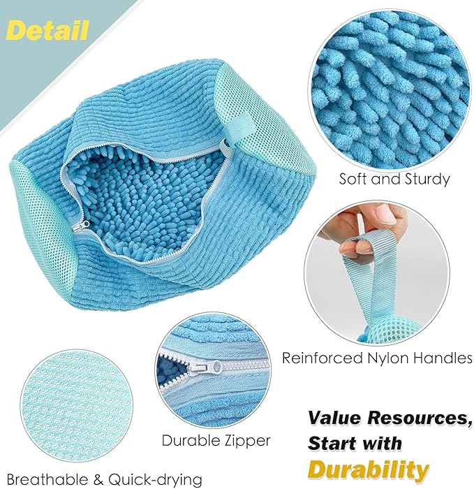 Shoe Washing Machine Bag,Laundry Shoe Bag for Washer and Dryer,Reusable Shoe Cleaning Bag for Sneakers,Tennis Shoes,With Self-locking Zipper, Microfiber Inside (Lite Blue - 2 Pack)