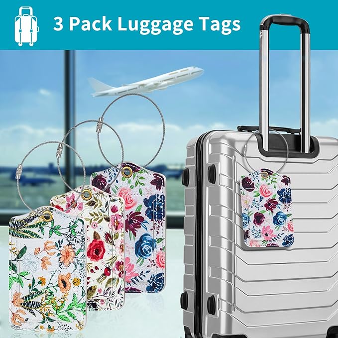 Fishent Luggage Tag, 3 Pack Travel Cruise Luggage Tags for Suitcases, Cute Suitcase Tags Identifiers Bag Tags with Privacy Flap, Baggage Name Tag for Women Men Luggage Backpack Handbag School Bag