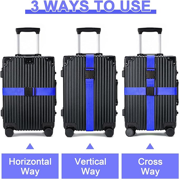 Luggage Straps for Suitcases 4 Pack, TSA Approved Travel Essentials, Luggage Strap for Travel Suitcase & Bag Closure and for Easy Identification, Travel Accessories for Safety & Convenience (Blue)