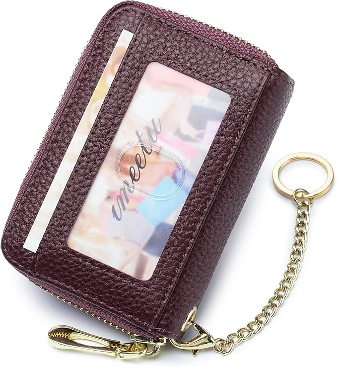 imeetu RFID Credit Card Holder, Small Leather Zipper Card Case Wallet for Women