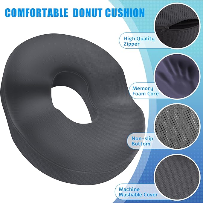 BlissTrends Donut Pillow Seat Cushion,Donut Chair Cushions for Postpartum Pregnancy & Hemorrhoids,Tailbone Pain Relief Cushion,Memory Foam Lifting Cushions for Office&Home Chairs (Grey)