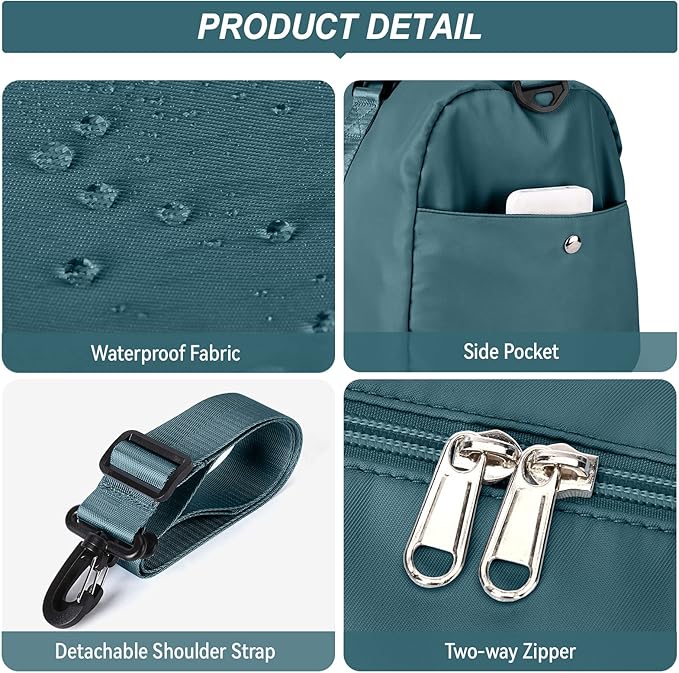 Weekender Gym Duffel Bags for Women Peacock Blue with Toiletry Bag