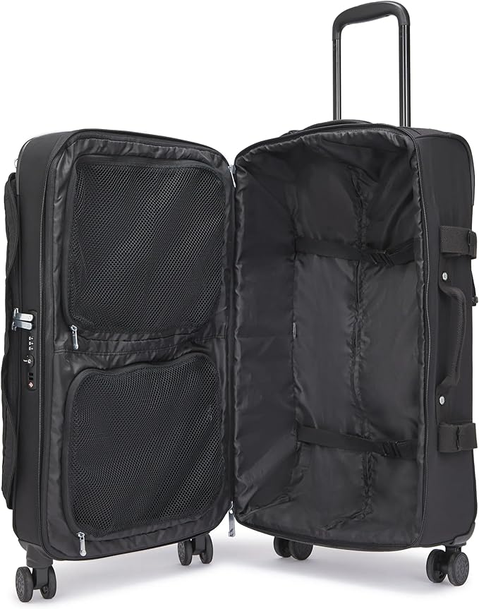Kipling Spontaneous Softside Spinner Wheel Luggage, Integrated TSA Accepted Lock, Black Noir, Checked-Medium 26,KI6918