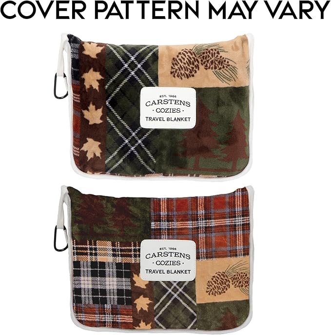 CARSTENS, INC. Travel Blanket, Premium Compact 2-in-1 Airplane Blanket/Pillow, Tree Plaid Rustic