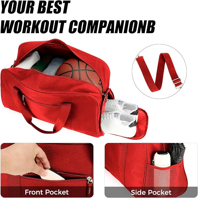 Searock 21 Inch Gym Bag with Shoe Compartment, Sports Duffle Bag for Travel, Carry On Duffel Bag, Weekender Overnight Bags for Men and Women Traveling, Red