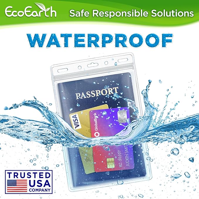 EcoEarth 4x6 Inch Passport & Card Holders with Soft Edge (Clear, 50 PK) - Extra Large (XXL) Vertical ID Holder - Resealable and Waterproof Identification Name Card Holder