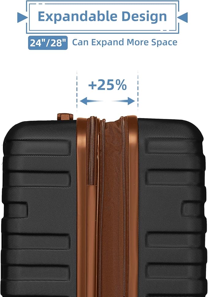 Black 6 Piece Luggage Set Hard Shell - Expandable Suitcases with Spinner Wheels and Duffel Bags for Family Travel, Durable Carry On Luggage Sets with Lock for Women and Men