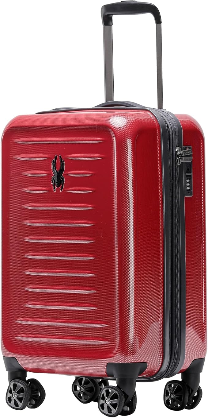 Spyder Rails Expandable Hardside Upright Suitcase with 360° Spinner Wheels, TSA Approved Lock (Red, Carry-On)