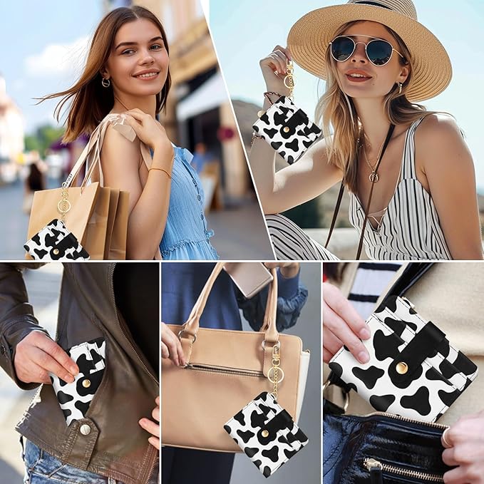 Jogjam Cow Print Rfid Women Wallet, Small Slim Thin Credit Card Wallet, PU Leather Bifold Cash Zipper Coin Pocket ID Window for Female Ladies Teen Girls Girly