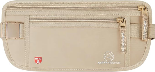 Alpha Keeper Money Belt for Travel Hidden Under Clothes – RFID Blocking Passport Holder & Slim Waist Wallet Pouch for Women & Men, Anti-Theft Travel Accessories