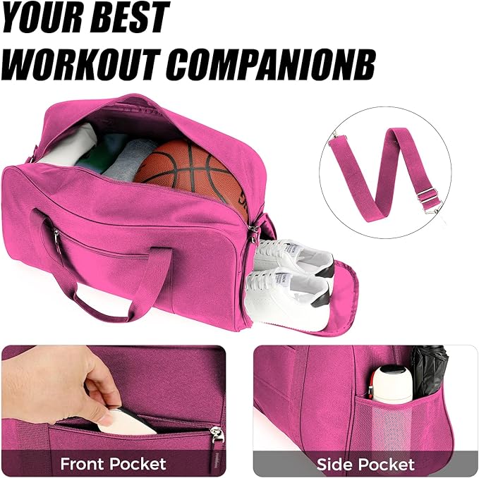Searock 21 Inch Gym Bag with Shoe Compartment, Sports Duffle Bag for Travel, Carry On Duffel Bag, Weekender Overnight Bags for Men and Women Traveling, Rose Pink