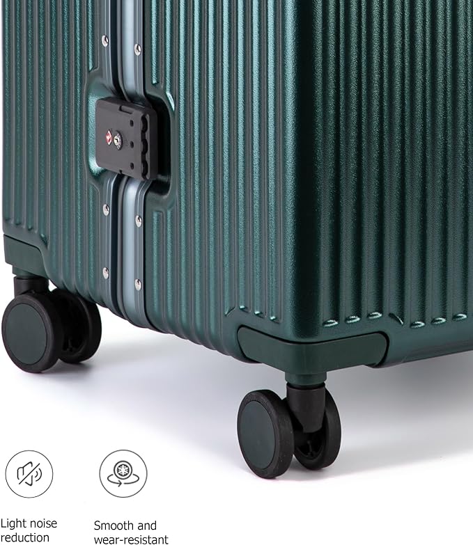 feilario 30in Super Large Captain Aluminum Frame Hardside Spinner Wheels Luggage, Removable Wheels Zipperless Checked Suitcase with Cup Holder/Phone Holder (Forest Green,30in)