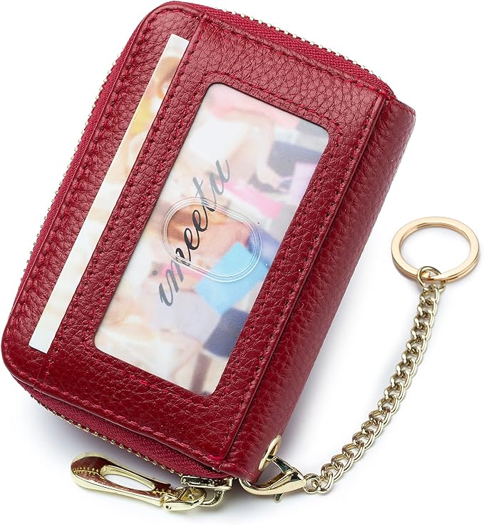 imeetu RFID Credit Card Holder, Small Leather Zipper Card Case Wallet for Women