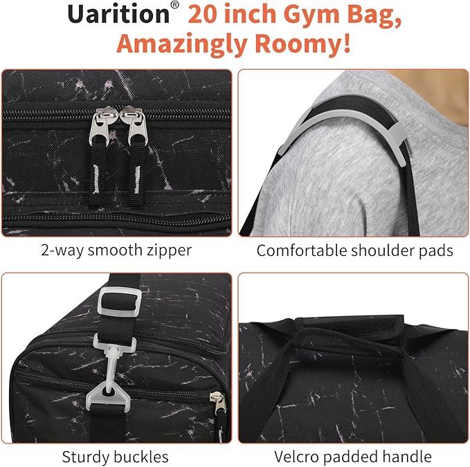 Men's Large Duffle Bag, 55L Heavy Duty Gym Bag for Sports, Workout, and Travel - Durable Duffel Gear Bag in Marble Black