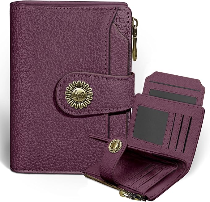 Icycay Small Wallet Women RFID Blocking Bifold, Credit Card Holder, Zipper Coin Pocket, PU Leather, Compact Travel, 4 ID Window, 14 Card Slots, Cash Purse, Ladies Woman Female Girls