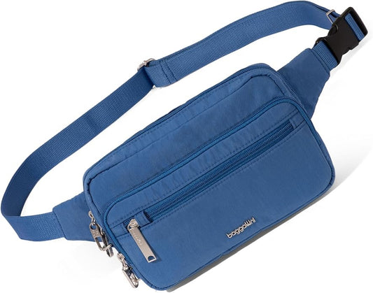 Baggallini Securtex Anti-theft Belt Bag 8.8"x5.5" Crossbody Fanny Pack for Women RFID Wallet Locking Zipper Travel Purse