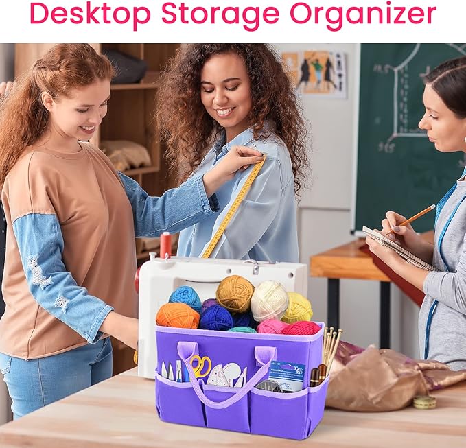Godery Desktop Tote and Organizer, Teacher Helper caddy Bag for Arts, Books, Stationery, Office Desk Organization, Make-up Storage with Handles for Travel (PINK)