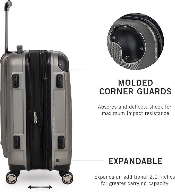 Kenneth Cole REACTION Renegade Luggage Expandable 8-Wheel Spinner Lightweight Hardside Suitcase, Silver, 20-Inch Carry On